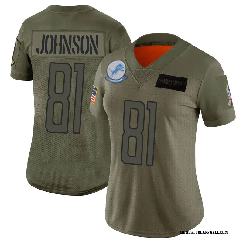 Women s Detroit Lions Calvin Johnson Camo Limited 2019 Salute to